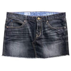 Gap 1969 Women's 29/8 Black Gray Wash Denim Frayed Hem Micro Mini Jean Skirt Y2K